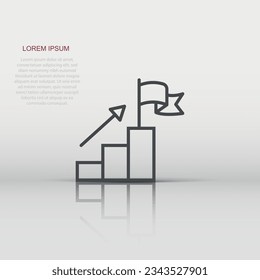 Stair with finish flag icon in flat style. Leadership challenge vector illustration on white background. Career growth business concept.