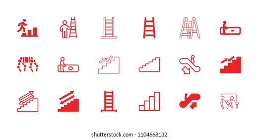 Stair icon. collection of 18 stair filled and outline icons such as escalator, escalator up, ladder, man going up, escalator down. editable stair icons for web and mobile.