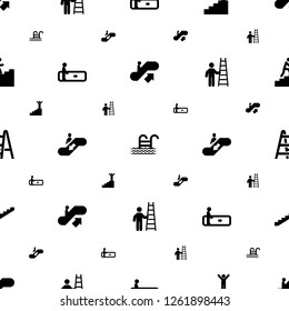 stair icons pattern seamless white background. Included editable filled escalator up, pool ladder, man on stairs, escalator, man with ladder icons. stair icons for web and mobile.