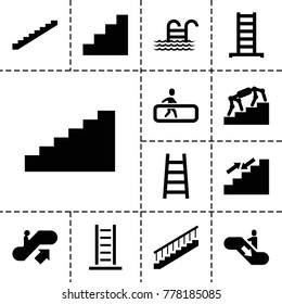 Stair icons. set of 13 editable filled stair icons such as escalator up, ladder, stairs, stair, pool ladder, escalator