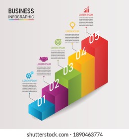 Stair Infographics With Business Icons. Business Concept With 5 Step To Success. Can Be Used For Process, Presentations, Layout, Banner,infographic. Vector Illustration In Flat Style Modern Design.