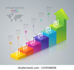 Stair infographics design vector and marketing icons can be used for workflow layout, diagram, annual report, web design. Business concept with 6 options, steps or processes.