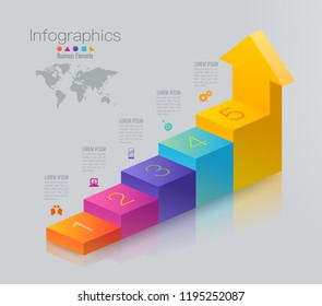 Stair infographics design vector and marketing icons can be used for workflow layout, diagram, annual report, web design. Business concept with 5 options, steps or processes.