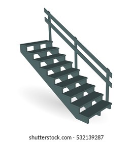 Stair iron with fence. Ladder icon 3d side  view isolated. Vector illustration. 