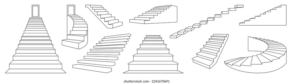 Stair isolated vector outline set icon. Outline set icon staircase. Vector illustration stairway on white background .