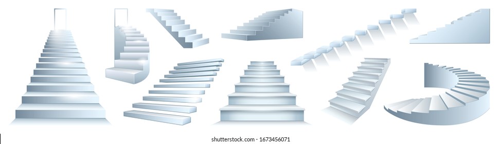 Stair isolated vector realistic set icon. Realistic set icon staircase. Vector illustration stairway on white background .