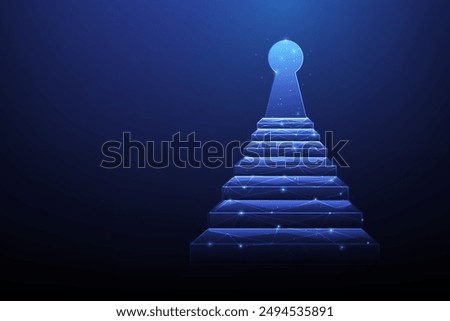 stair to key door target technology on blue background. business achievement way to success. vector illustration fantastic low poly wireframe.