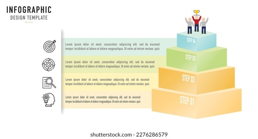 Stair, ladder, box layer infographic template or element as a vector with 4 step, process, option, colorful rectangle and icons for business, sale presentation or slide, simple, minimal, modern style