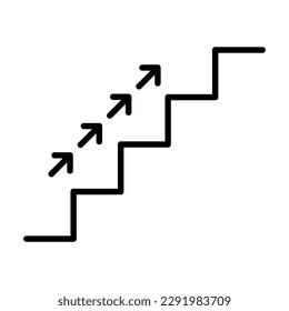 Stair up line icon. Stair with up arrow black icon. Vector isolated on white background.