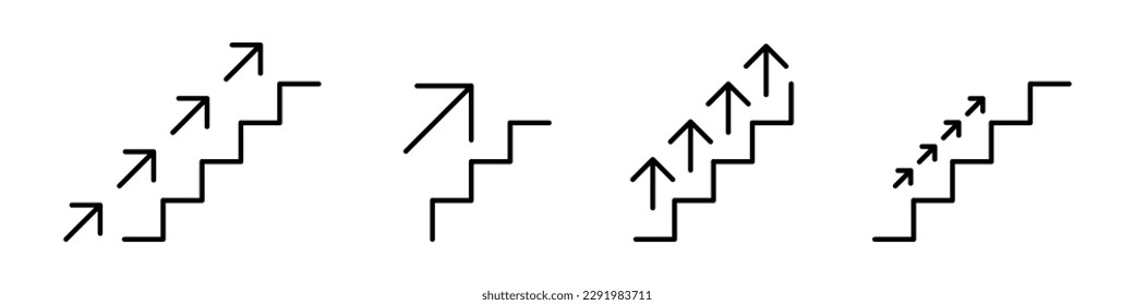 Stair up line icon. Stair with up arrow black icon. Vector isolated on white background.