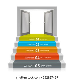 Stair with open doors. Vector illustration
