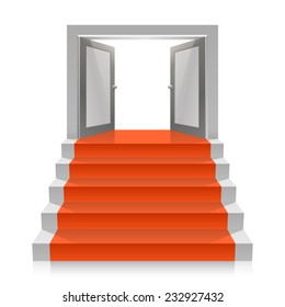 Stair with open doors. Vector illustration