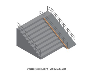 Stair with side ramp. Simple flat illustration in isometric view