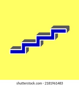 Stair up sign. Blue Icon with white stroke in 3d at yellow Background. Illustration.