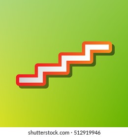 Stair up sign. Contrast icon with reddish stroke on green backgound.