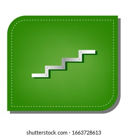 Stair up sign. Silver gradient line icon with dark green shadow at ecological patched green leaf. Illustration.