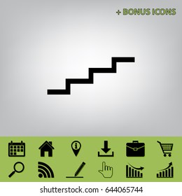 Stair up sign. Vector. Black icon at gray background with bonus icons at celery ones