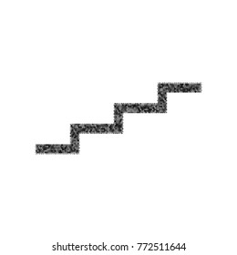 Stair up sign. Vector. Black icon from many ovelapping circles with random opacity on white background. Noisy. Isolated.