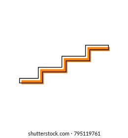 Stair up sign. Vector. Black line icon with shifted flat orange filled icon on white background. Isolated.