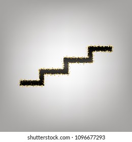 Stair up sign. Vector. Blackish icon with golden stars at grayish background.