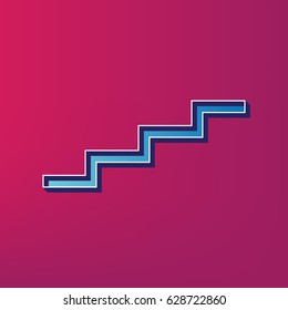Stair up sign. Vector. Blue 3d printed icon on magenta background.