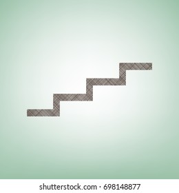 Stair up sign. Vector. Brown flax icon on green background with light spot at the center.