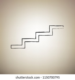 Stair up sign. Vector. Brush drawed black icon at light brown background.