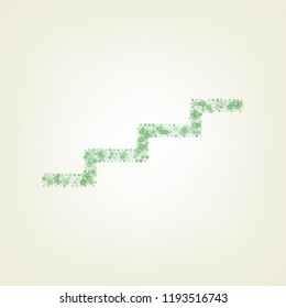 Stair up sign. Vector. Green hexagon rastered icon and noised opacity and size at light green background with central light.