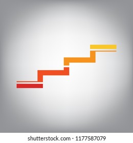Stair up sign. Vector. Horizontally sliced icon with colors from sunny gradient in gray background.