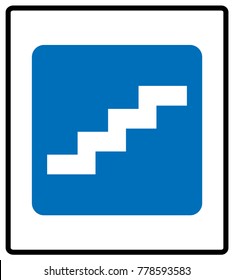 Stair up sign. Vector illustration isolated on white background. White simple pictogram icon in blue rectangle at white background. Mandatory informational symbol for public places.
