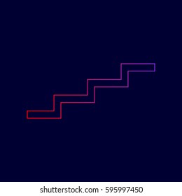 Stair up sign. Vector. Line icon with gradient from red to violet colors on dark blue background.