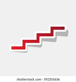 Stair up sign. Vector. New year reddish icon with outside stroke and gray shadow on light gray background.