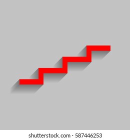 Stair up sign. Vector. Red icon with soft shadow on gray background.