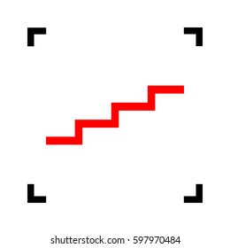 Stair up sign. Vector. Red icon inside black focus corners on white background. Isolated.