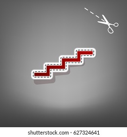 Stair up sign. Vector. Red icon with for applique from paper with shadow on gray background with scissors.