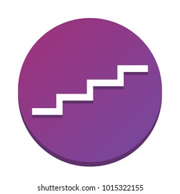 Stair up sign. Vector. White icon with flat shadow on purpureus circle at white background. Isolated.