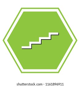Stair up sign. Vector. White icon with black shadow at yellow green honeycomb on white background.