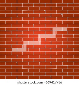 Stair up sign. Vector. Whitish icon on brick wall as background.