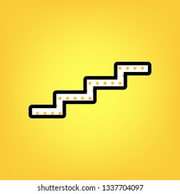 Stair up sign. Vector. Yellow polka dot white icon with black contour at warm yellow background.