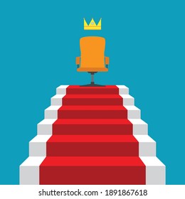 Escalón a silla con corona, ilustración vectorial en estilo plano