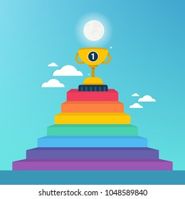 Stair step go to Trophy and success. Staircase to success. 