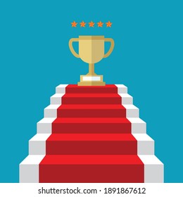 Stair step to trophy, Vector illustration in flat style