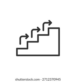 Stair steps with arrows, linear icon. Step-by-step progress and process development. Line with editable stroke.