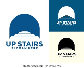 Stair Steps Silhouette logo, Staircase Architecture Interior Building logo design template