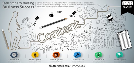 Stair Steps to starting Business Success  modern Idea and Concept Vector illustration Infographic template with Content text, icon,arrow,number,lined pattern.