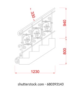 Stair vector frame with dimension black paint on the white background