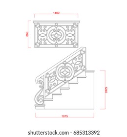 Stair vector frame with dimension black paint on the white background