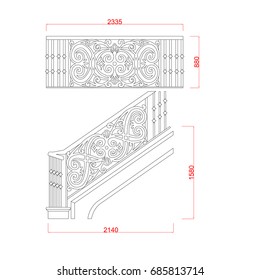 Stair vector frame with dimension black paint on the white background