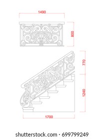 Stair vector simple with dimension black paint on the white background