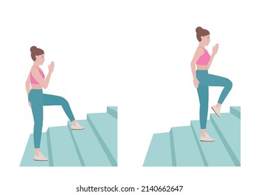 Entrenamiento por escalera: Los ejercicios se pueden realizar en todas las escaleras.
pisando el banco con el pie derecho. sin poner tu peso sobre tu pie izquierdo con postura de escalar.  